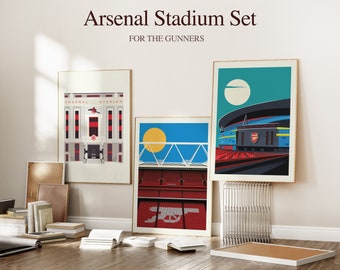 Arsenal FC Stadium Art Prints Bundle. Arsenal Emirates, Arsenal Highbury Stadium Prints & Cards Set. Gifts for Gunners, Arsenal Gallery Wall