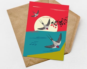 Swallow Dive London Mini Greeting Cards. Migrants of London Greeting Cards. London Travel Cards. Birthday Cards. A6 size Free UK shipping