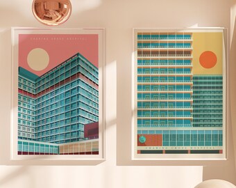 Charing Cross Hospital Art Print, Brutalist London Illustration, Modernist Architecture Wall Art, NHS Gift, South London Poster