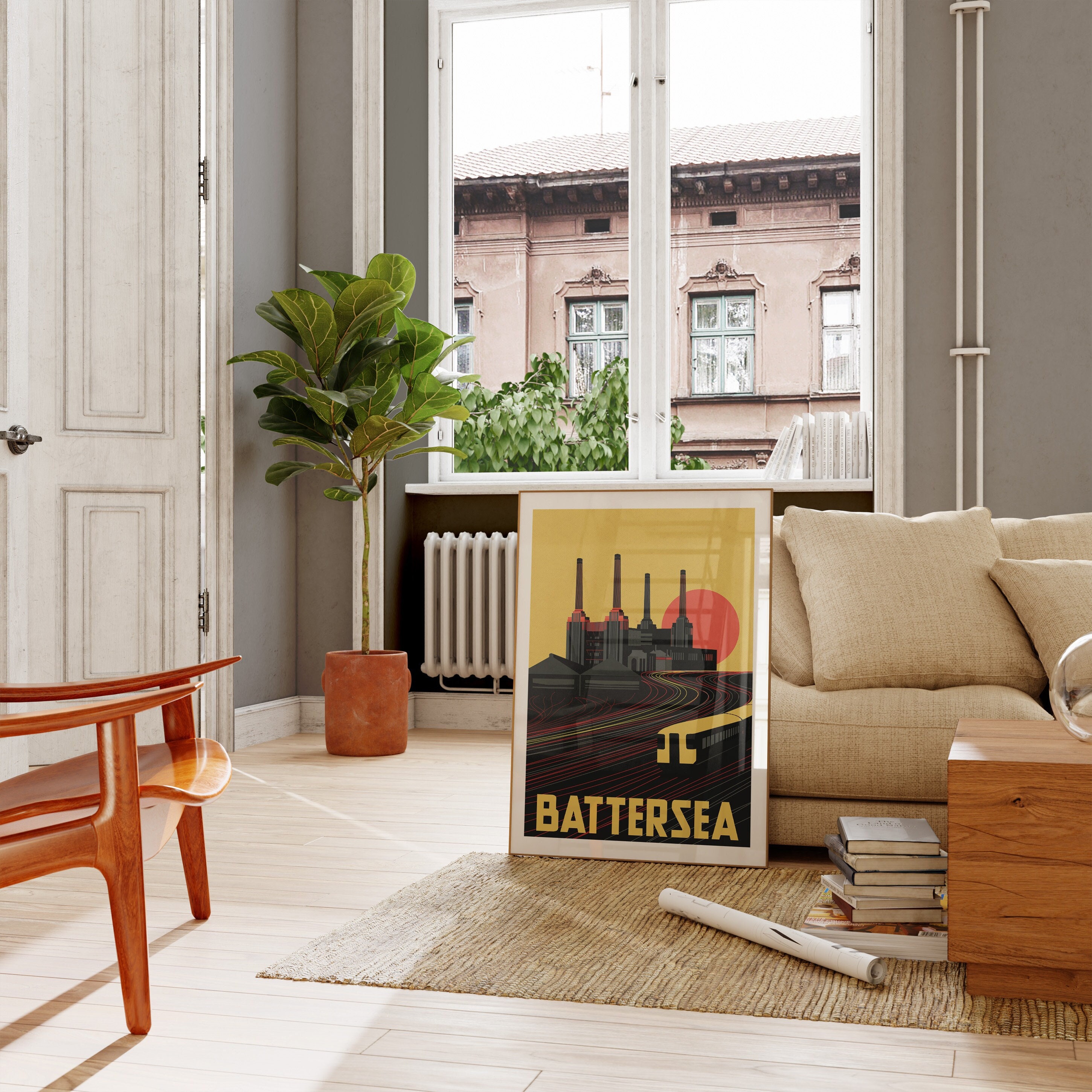Battersea Power Station - Art Deco Industrial London Illustrated art print - Matte and Giclee Art Prints. Gifts for Londoners London Prints