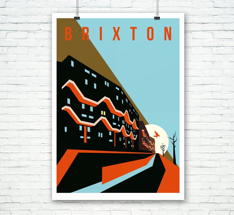 Brutalist London Southwyck House Brixton. Illustrated Poster Art Print Matte and Giclee prints. Architecture Prints of London. Wall art. image 2