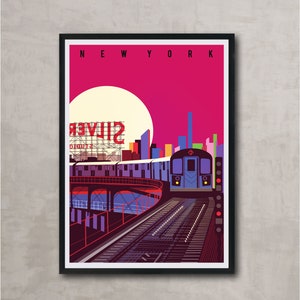 New York City Subway Illustrated Art Print, Gifts for New Yorkers, Home Decor, Art Prints and Posters of Queens New York