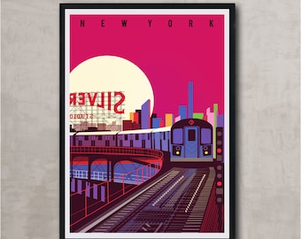 New York City Subway Illustrated Art Print, Gifts for New Yorkers, Home Decor, Art Prints and Posters of Queens New York