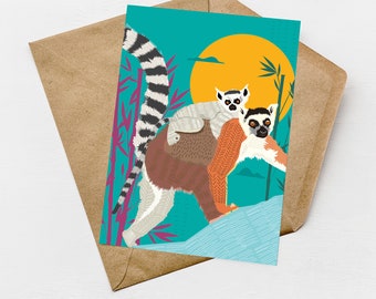 Biglietto di auguri con lemure dalla coda ad anelli: Battersea Zoo di Londra, A6