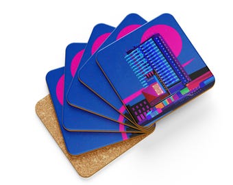 Brutalist Margate Coaster: Art Deco Dreamland & Arlington House (single coasters) Cork Backed, Margate Artwork, Kent Artworks