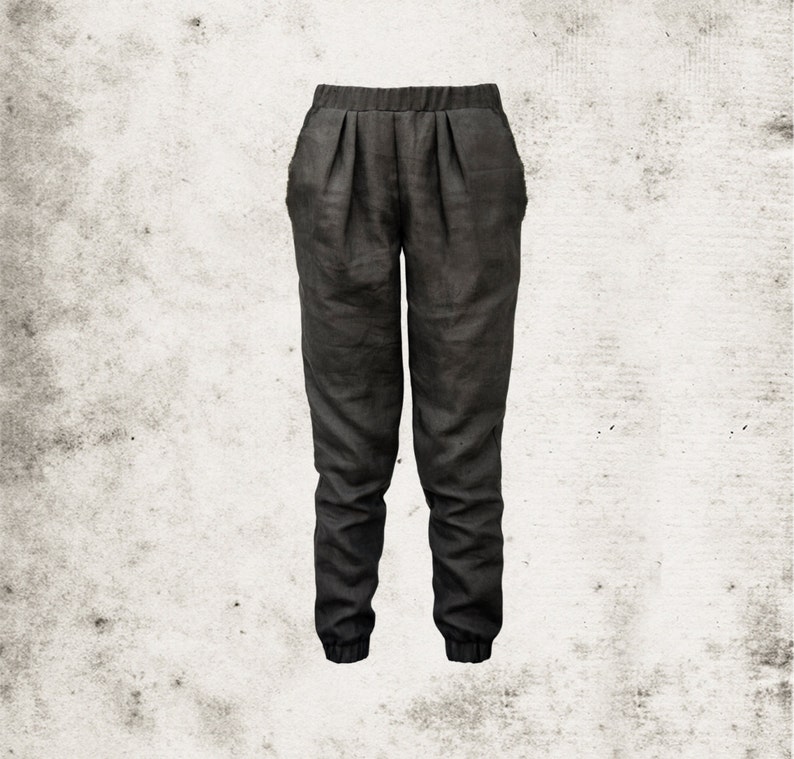 Dark Linen Trouser with Raw Edge Pocket