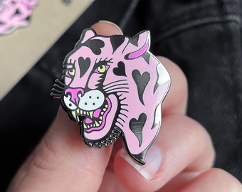 Pink Tiger Enamel Pin / Traditional Tattoo Artwork / Tiger tattoo art, tattoo flash / Bert Grimm