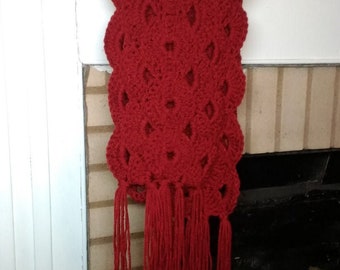 Red crochet scarf-berry red handmade crochet scarf-dark red scarf wrap