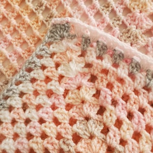 Crochet octagon afghan in pink, peach, gray, cream colors-afghan for baby-afghan for adult-gift for mother