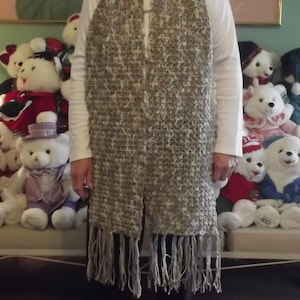 Scarf- blue, beige and tan - blue scarf- fringed scarf - tan scarf
