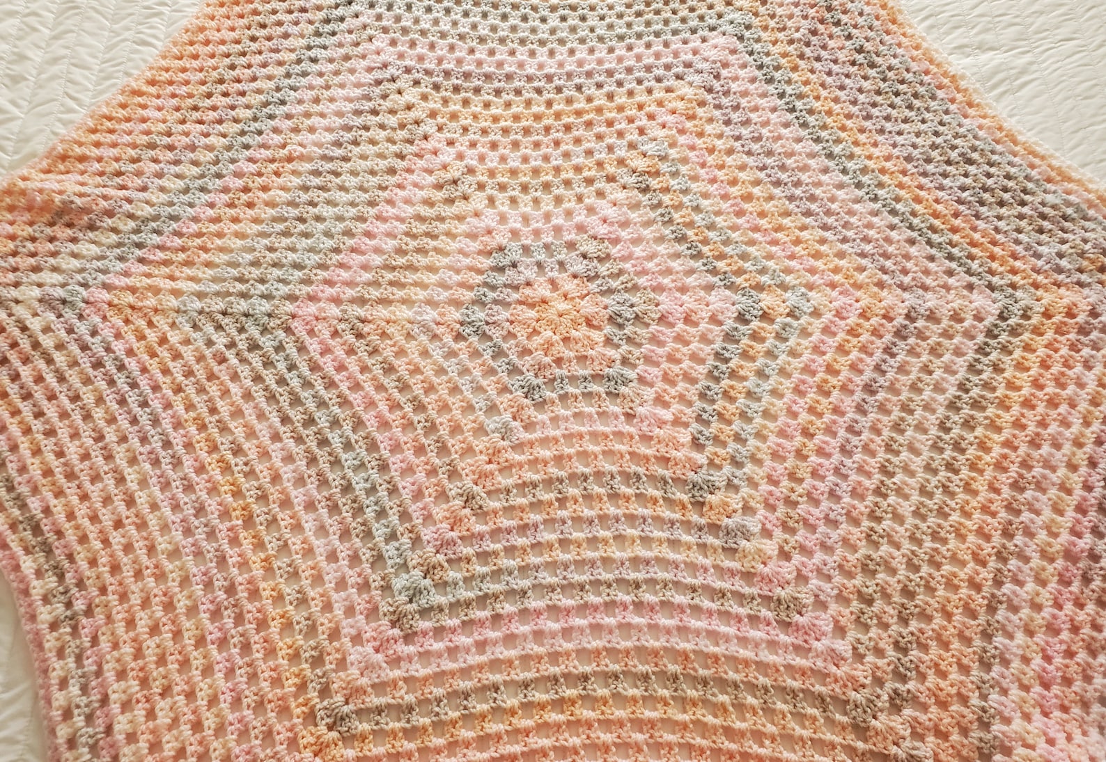 Crochet Octagon Afghan in Pink Peach Gray Cream Etsy