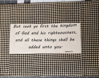Placemats religious quotes- black and cream checkered placemats-gingham placemats-bible verse placemats