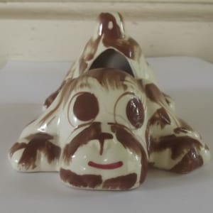 Nasco vintage puppy planter - N S Co. puppy planter with brown brush stroke -