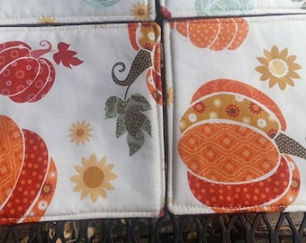mug rugs-handmade fall coasters-fall table decor-pumpkin mug rug-gift under 5-