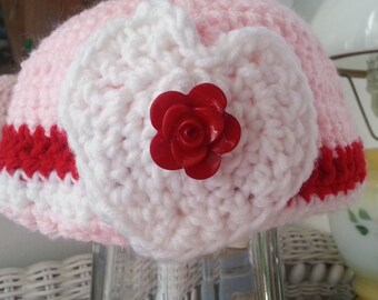 Crochet Toddler Girl Beanie: Pink Winter Hat with Rose