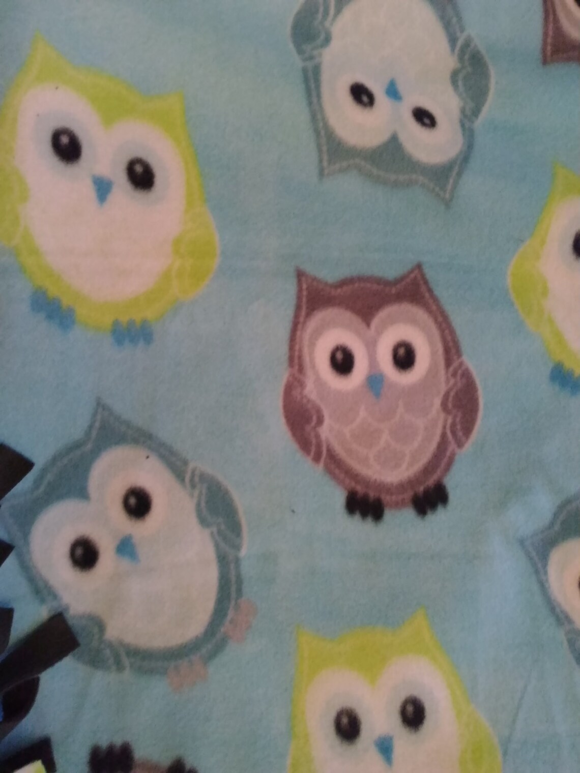 Fleece tied blanketowl fleece blanketbluegraygreen owl Etsy