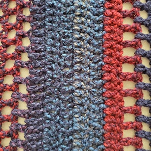 Red, blue, gray afghan-royal blue, navy blue, red, gray throw for man-striped throw-crochet afghan-lapghan-wheelchair blanket