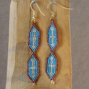 Blue and Gold Beaded Dangle Earrings