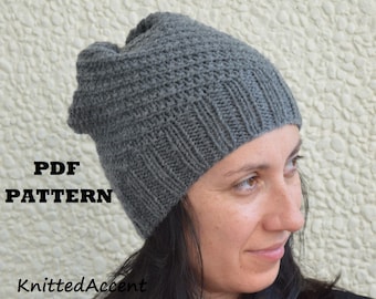 Knitted Slouchy Beanie - KNITTING PATTERN,  only in ENGLISH,written instructions with diagram.