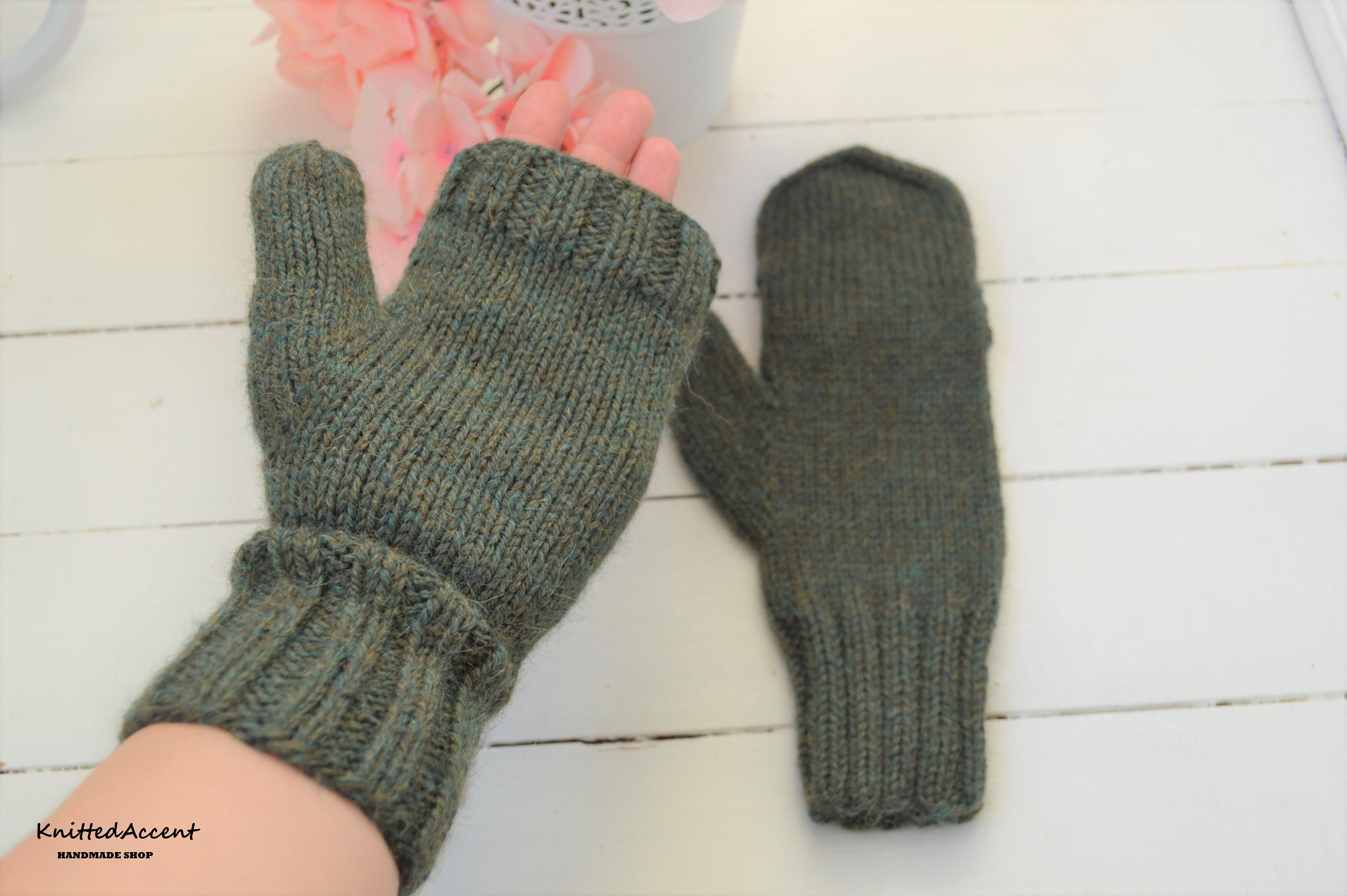 Knit wool convertible mittens men's arm warmers natural Etsy
