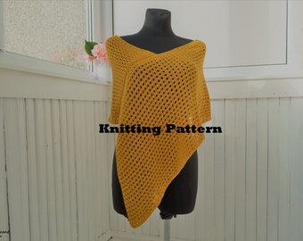 Poncho de verano tejido con estampado. Archivo PDF. Instrucciones escritas. Patrón en inglés.