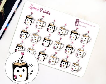 Winter Mugs (Penguin/Snowman) Planner Stickers  | Stationery for Erin Condren, Filofax, Kikki K and scrapbooking