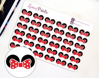 Red Bow with Mouse Ears Planner Stickers  | Stationery for Erin Condren, Filofax, Kikki K and scrapbooking