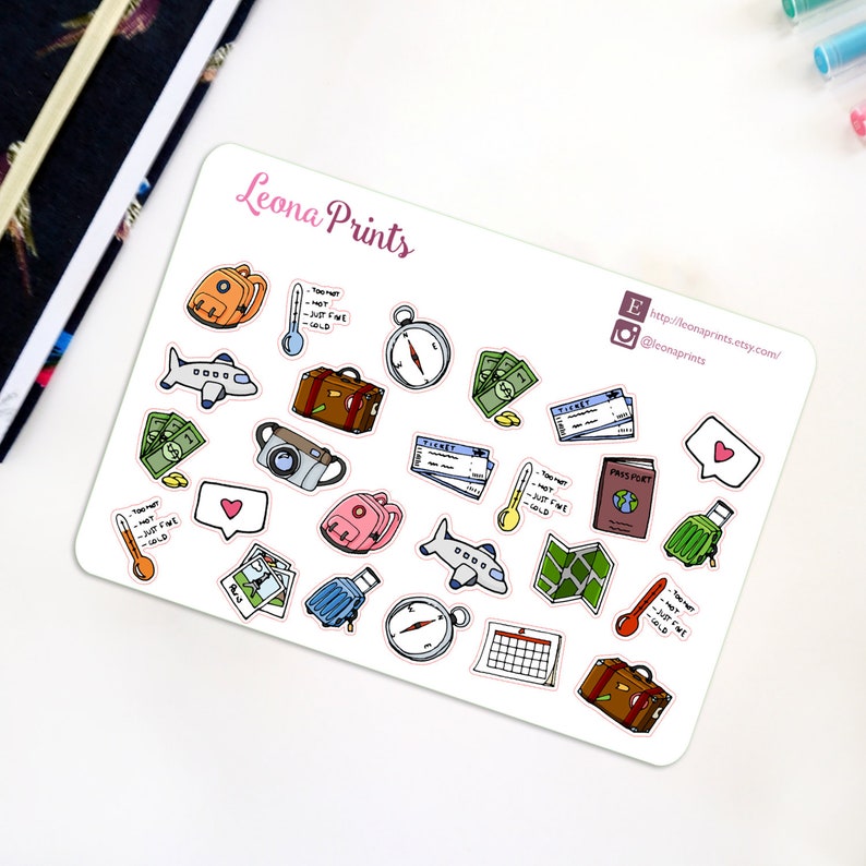 Travel Set Assorted Planner Stickers Stationery for Erin Condren, Filofax, Kikki K and scrapbooking image 2