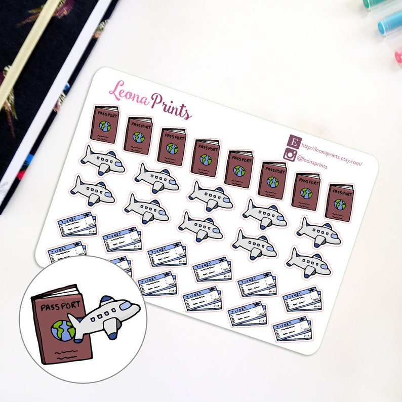 Travel Essentials Planner Stickers Stationery for Erin Condren, Filofax, Kikki K and scrapbooking image 1