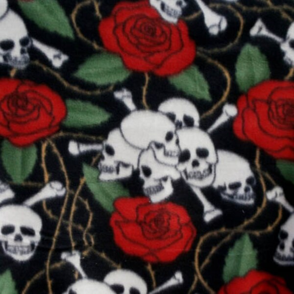 1 1/4 Yard Skull Rose Punk Fleece Fabric
