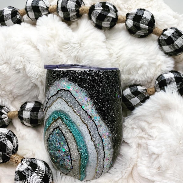 Black and White Glitter Geode Wine Tumbler