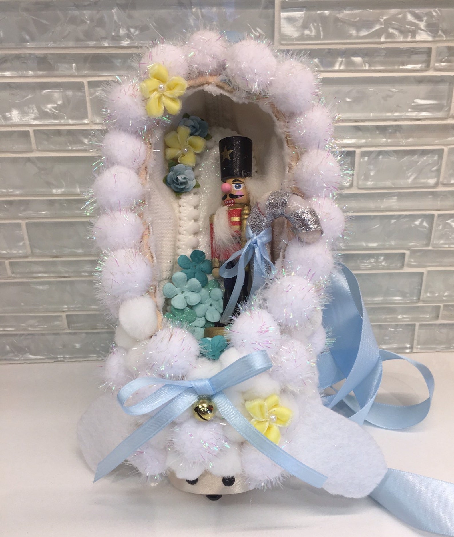 cusomized decorated pointe shoe for nutcracker and yagp or other ballet or theater performances etc..