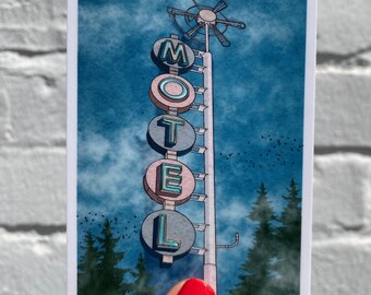 Retro Motel Sign Sticker - Americana - Of Quirky Wonder - Retro Art - Landscape
