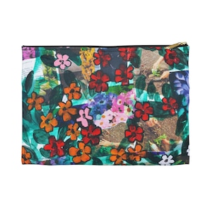 Bolsa de accesorios con estampado floral vibrante, neceser colorido, organizador de viaje, neceser pequeño, regalo para ella, clutch con estampado floral