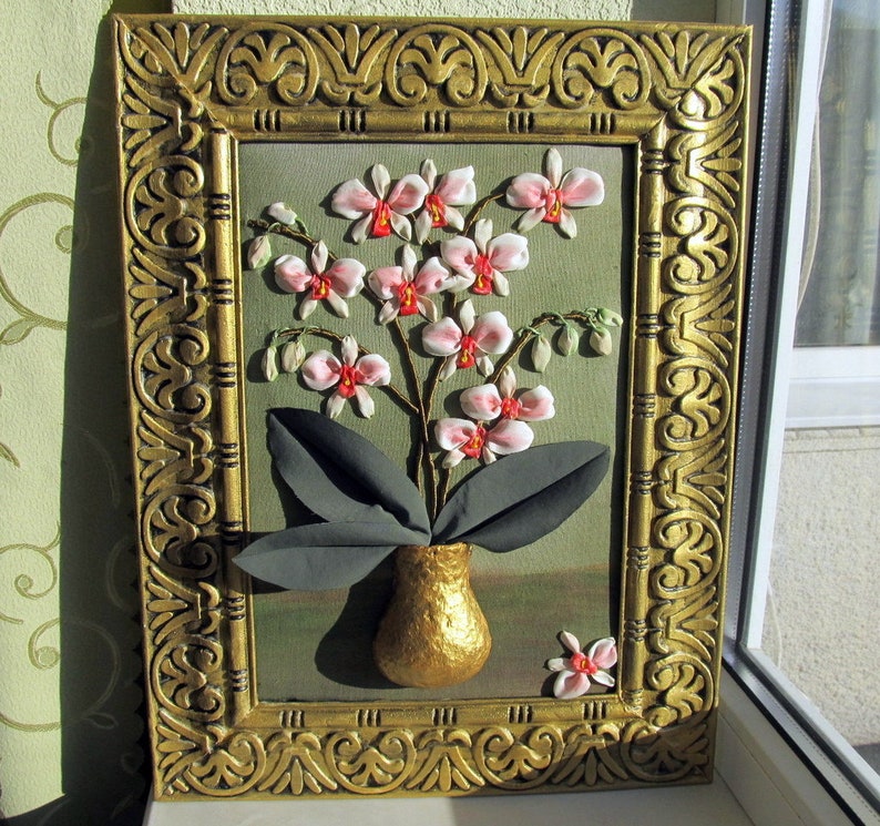 White And Rosy Orchids Wall Hanging With In The Vase