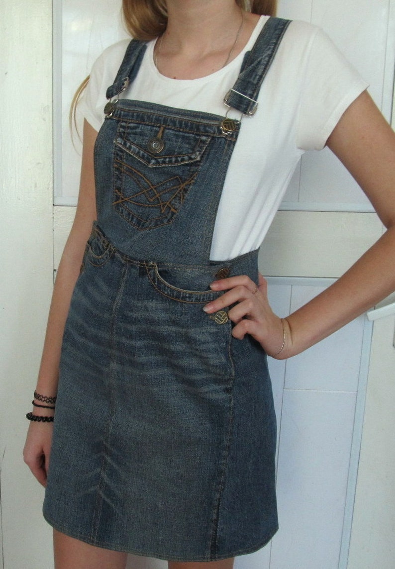 dark blue dungaree dress