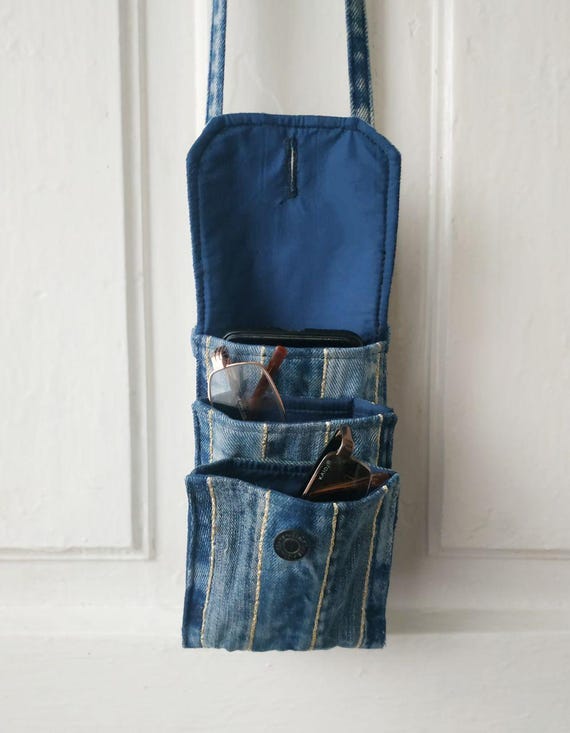 Patchwork Handytasche, Jeanstasche mit fünf Taschen, Brillen