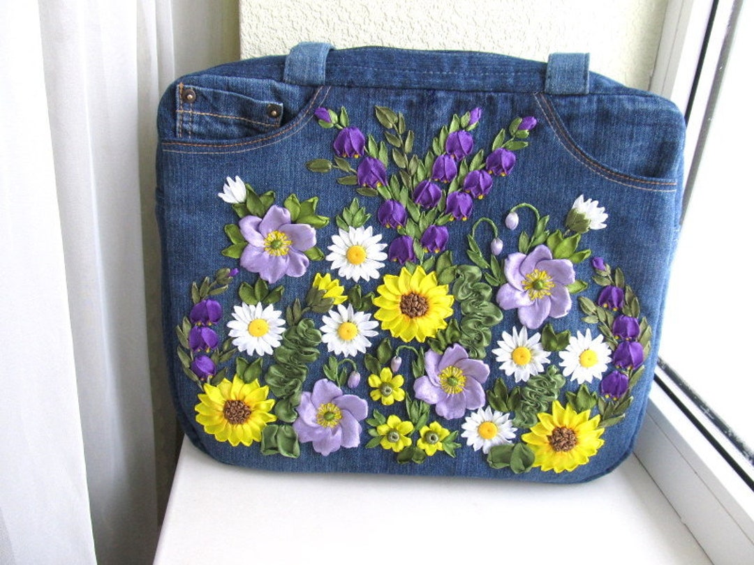 Bolso de jeans bordados bolso de mezclilla bordado bolso bordado