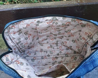 Jeans 80s Purses Denim Travel Bag, Recycled Jeans Hand Luggage