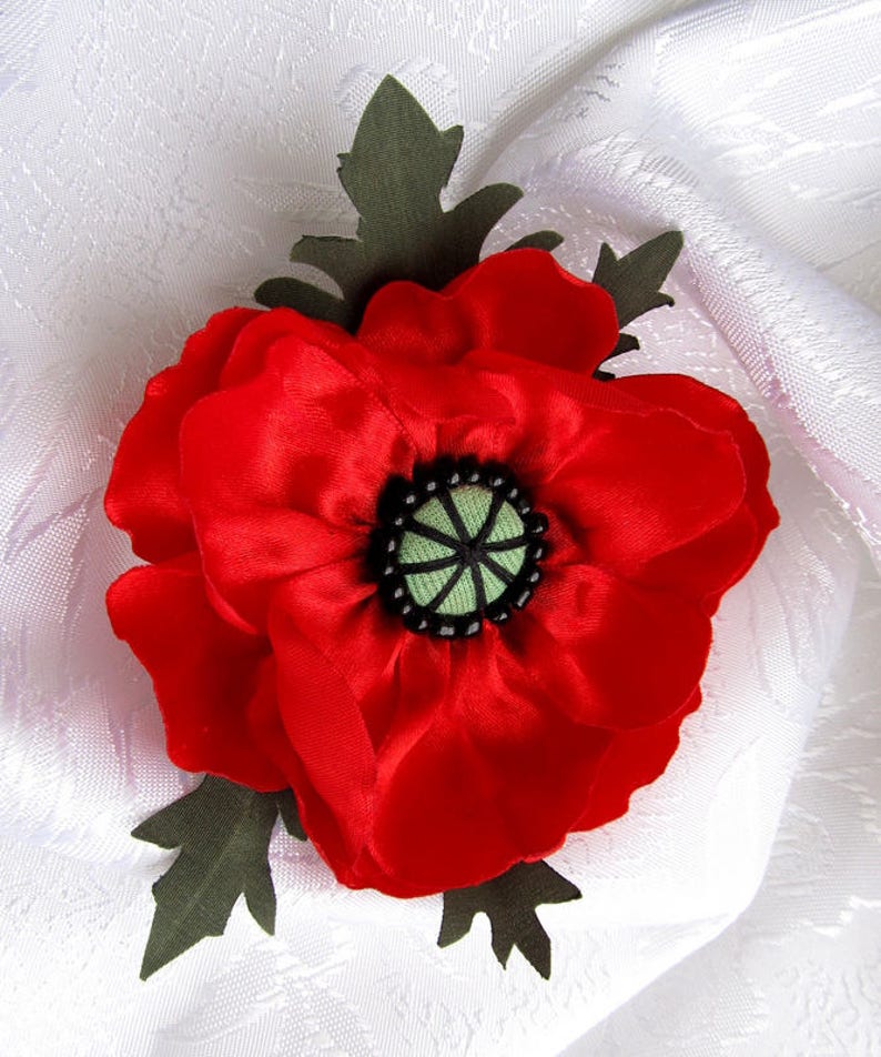 flower dress decoration poppy flower pin and clip Silk satin flower brooch sunflowerf brooch satin peony silk flower hair clip