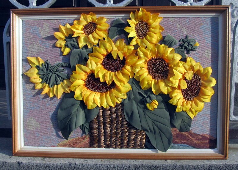 Sunflowers in a basket Big sunflowers wall hanging Ribbon Etsy