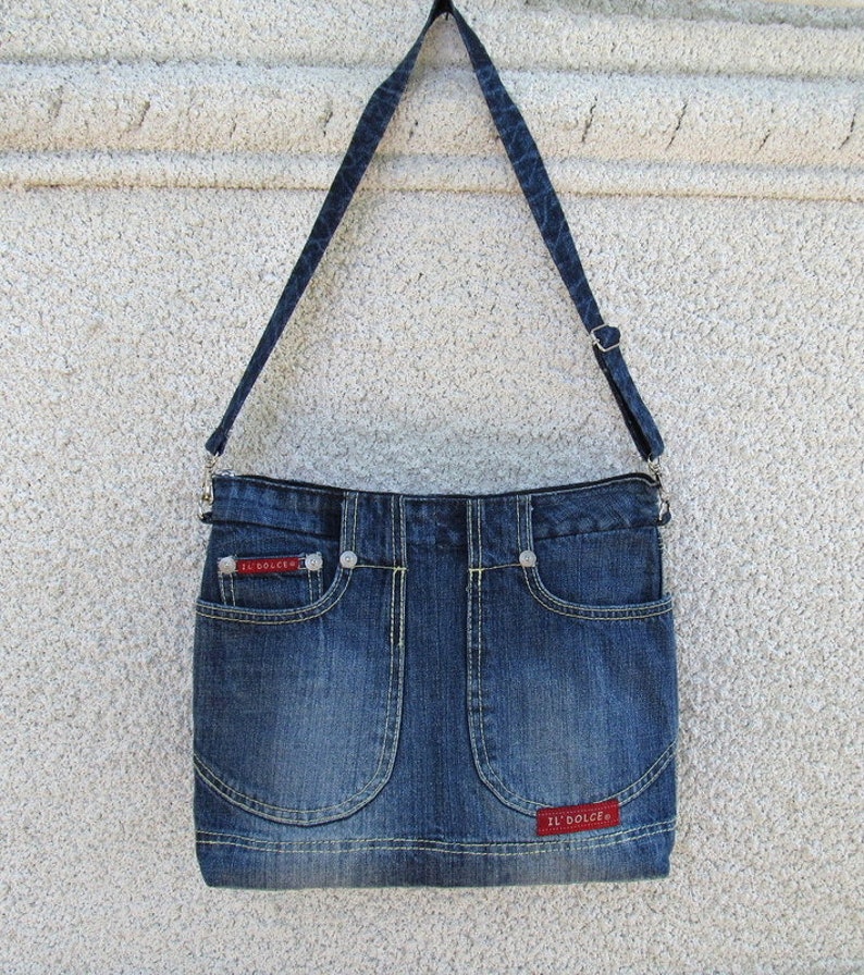 Upcycled Denim Bag, Shoulder Jeans Handbag, Padded Laptop Carrying Case