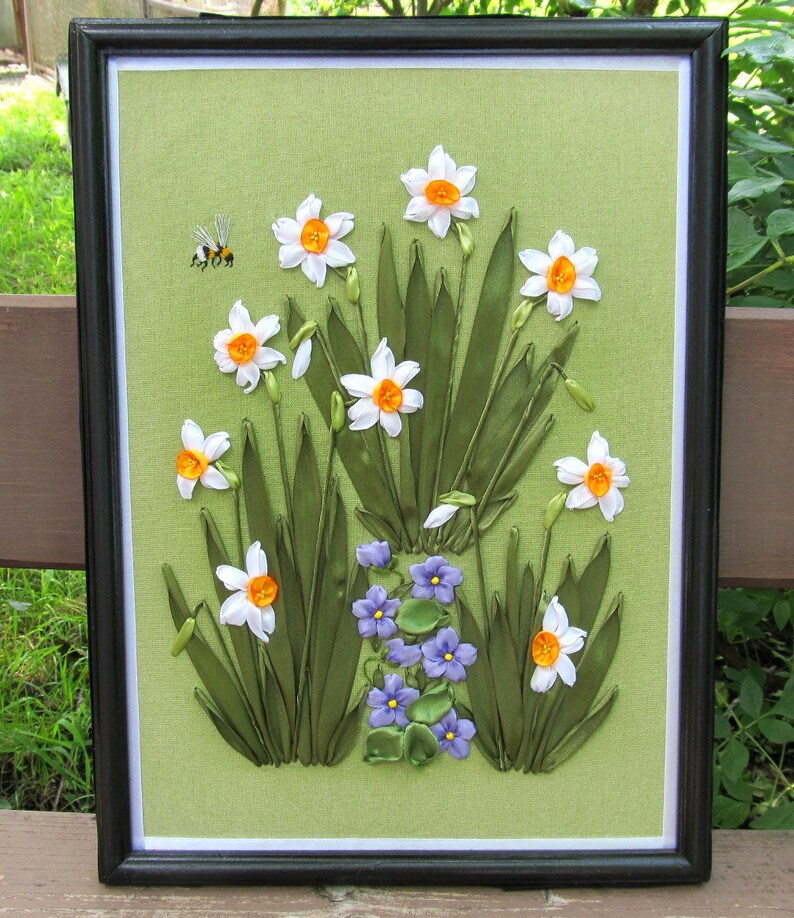 To Order. Embroidered Flowers Framed Floral Wall Hanging Etsy India