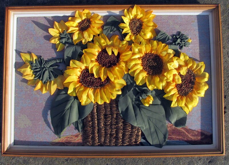 Sunflowers in a basket Big sunflowers wall hanging Ribbon Etsy