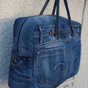 Auf Bestellung. Jeans Reisetasche, Jeans Handgepäck, upcycled Jeanstasche, Flugzeug Bordgepäck, upcycled Jeanstasche, Jeans Weekender Weekender Reisetasche,