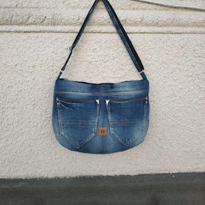 Upcycled denim, large  size bag, blue denim bag, handmade jeans bag, denim  weekender bag, upcycled cabin bag, denim shoulder/crossbody bag.