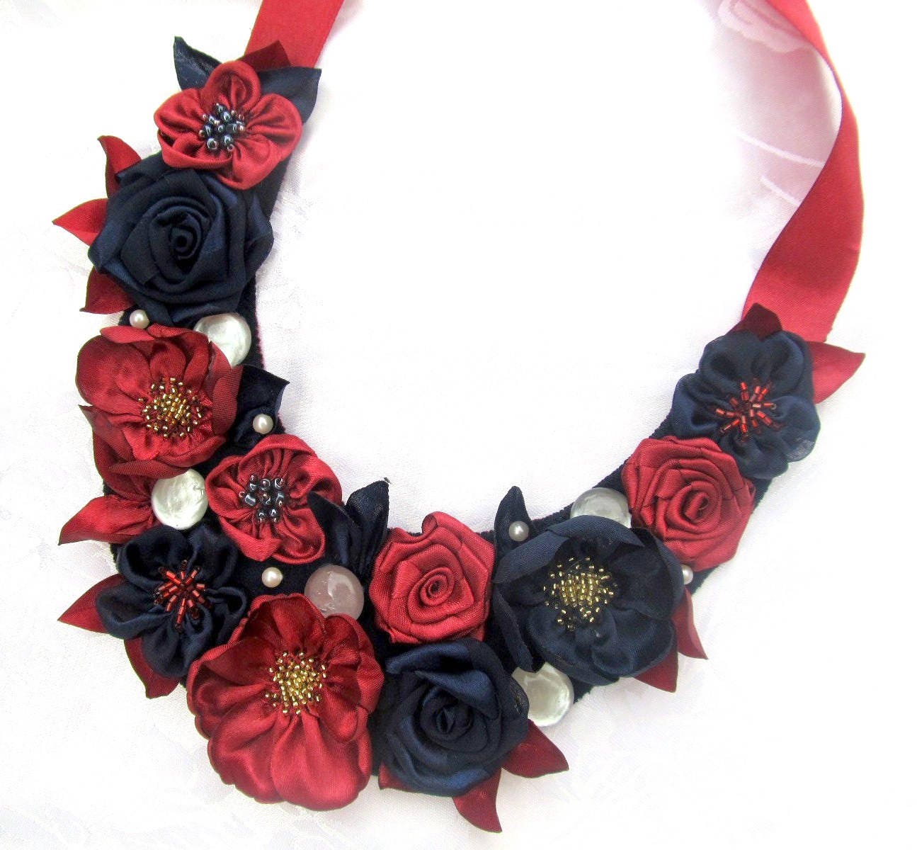 To Order. Floral Necklace Satin Flowers Bib Necklace Fabric - Etsy