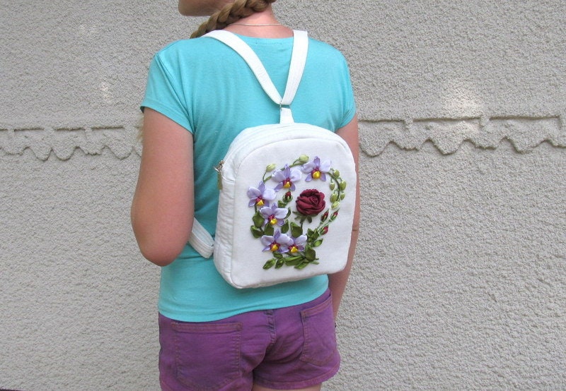 beacon small embroidered denim backpack