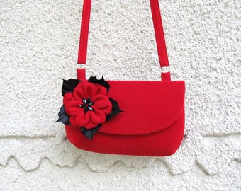 Red Velvet Flap Clutch, Small Crossbody Evening Bag