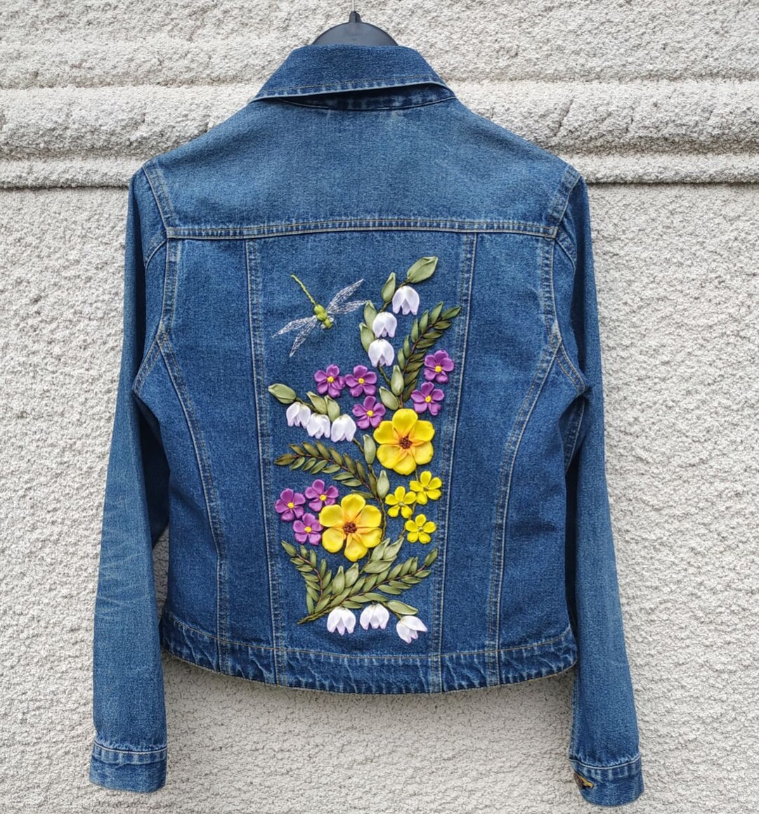 Ready to Ship. Hand Embroidered Jean Jacket Upcycled Denim - Etsy